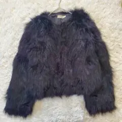 コンハンファン ブルースター フェイクファー ショートコート 黒 毛足長め