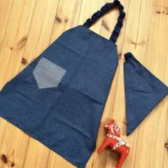 着脱簡単！ 子供エプロン 120 〜 130 三角巾セット☆ シンプルデニム風
