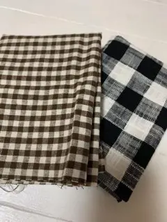 ハギレ生地　　二種セット　チェック　柄　茶色　黒色