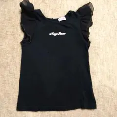 130cm MezzoPiano 黒 フリル袖 ロゴ　半袖　タンクトップ