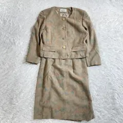 レトロ 日本製 ノーカラー 総柄ジャガード スカート セットアップ 11