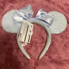 ミッキー耳カチューシャ 水色 レース