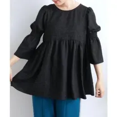 RETRO GIRL ジャガードブラウス バックリボン ペプラム ブラック 黒