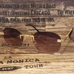 リムレス ラウンド型 サングラス ブラウン UVカット 男女兼用 グラサン