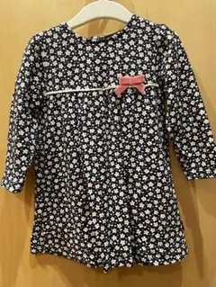 組曲花柄ネイビー長袖ワンピース90