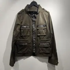 ミリタリーシャツジャケット スタッズデザイン　カーキ　シャツブルゾン