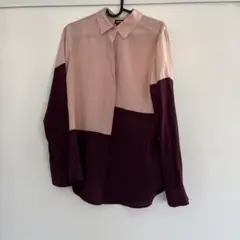 DKNY バイカラー 長袖シャツ ピンク×ボルドーのサムネイル