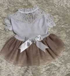 未使用 きゃんナナ 犬服 ワンピースドレス レース チュール 白 Sのサムネイル