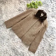 GEORGES RECH【M相当】絹/ウール混 ファー襟 ツイード ジャケット