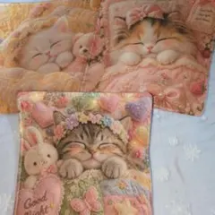 ガーゼハンカチ3枚セットパネル猫ハンドメイド