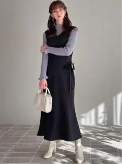 GRL Vネックサイドレースアップフレアワンピース[tg583] ブラック