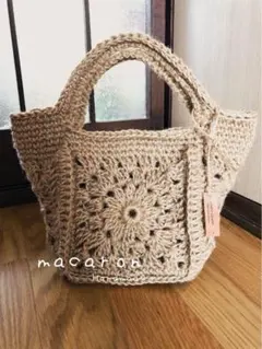 ハンドメイド｜麻ひもバッグ｜麻紐バッグ｜5面モチーフ編み　フラワーデザインのサムネイル