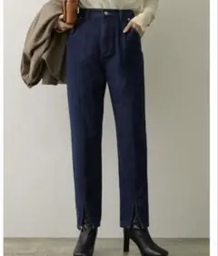 冬服 裏微起毛フロントスリットリサイクルテーパードデニム 低身長 150cm