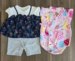 新品 花柄ロンパースとカバーオールセット 70 キティちゃん 甚平 女の子