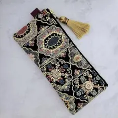 思いやりさま専用　インド刺繍生地ファスナーポーチ　マルチポーチ　メガネケース