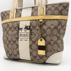 A373【良品】COACH トートバッグ PVC レザー シグネチャー 逆台形
