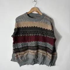 80-90’s vintage 総柄ニット デザインニット レトロ アースカラー