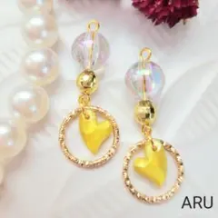 No.118★可愛い☆イエロー☆ハート☆クリア☆リング☆黄色☆ピアス☆イヤリング