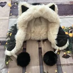 猫耳　ねこ耳　帽子　フライトキャップ　防寒　ボア　ぽんぽん　オルチャン　ブラック