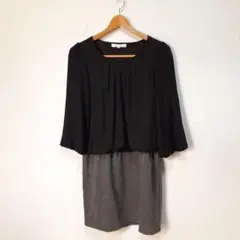 Rope Picnic 長袖 切替 ワンピース シフォン フォーマル バイカラー