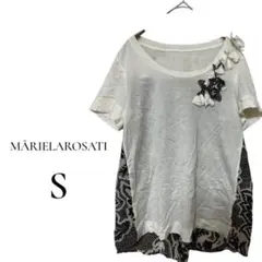 MĂRIELAROSATI 圓領短袖T恤 簡約花紋拼接剪裁上衣