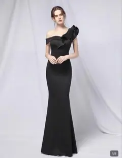アシメオフショルダー ブラック マーメイドドレス
