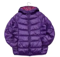 美品ユニクロ　ウルトラライトダウンジャケット紫Lダウンコート軽量モデル　フード