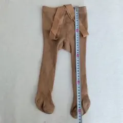 ベージュ リブ編み 肩ひも付きレギンス