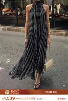 【新品未使用】SHEIN ドット柄 ホルターネック ロングワンピース