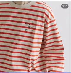 pou dou dou ストライプ 長袖Tシャツ 植物プリントのサムネイル