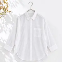 美品 ジーユー GU シアードルマンスリーブシャツ 透け感 白 11419