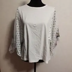 【iS Scalar】イズスカラー　シフォン刺繍チュール袖カットソー（白）のサムネイル
