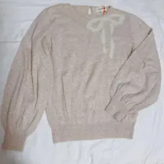 リボン ベージュ 長袖ニット L
