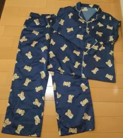 GU　ジーユー　サテン　パジャマ　L　くま　ネイビー　ルームウェア