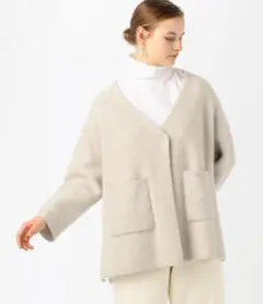 美品✨ダブルフェイスフォックス Vネックカーディガン　Sサイズ　ライトベージュ