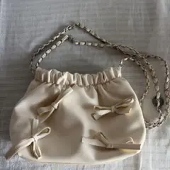 リボン　ショルダーバッグ　ベージュ