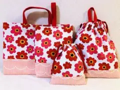 お花　レッスンバッグ 上履き入れ　体操服袋　給食袋　ハンドメイド