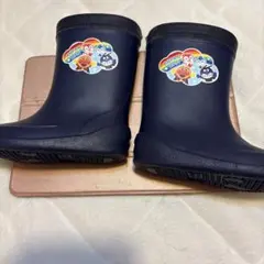 美品　キッズ長靴アンパンマン 長靴 ネイビー キャラクターつき　14センチ