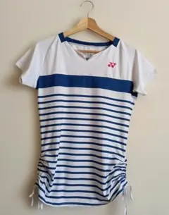 YONEX ストライプ Tシャツ L ホワイト/ネイビー