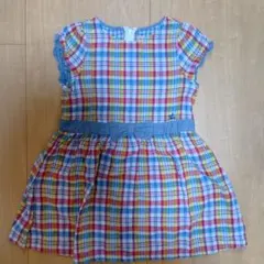 miki HOUSE チェック柄 半袖ワンピース リボン付き 120cm