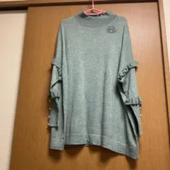 QVC アンドラブ　ウール混　フリル袖 オーバーニット　グリーン　Mサイズ