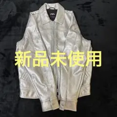 ZARA フェイクレザージャケット シルバー S-Mサイズのサムネイル