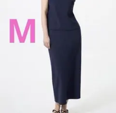 ユニクロ クレープジャージーナロースカート ネイビー M