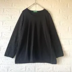 earth music&ecology 袖レース切替ニット 黒 F 薄手