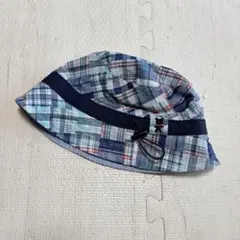 【美品】ミキハウス バケットハット リバーシブル 青チェック 水色48〜50