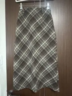 ブラウン系チェックタイトロングスカート