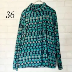 ドット柄 長袖ハイネック シャツ 36 S 水色 ネイビー イトキン