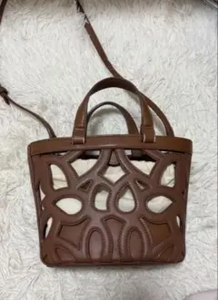 ZARA カットワークミニトートバッグ ブラウン ショルダー付き - メルカリ