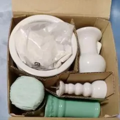 陶器製仏具セット 白と緑