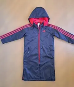 adidas フード付き 裏ボア ベンチコート ネイビー/レッド